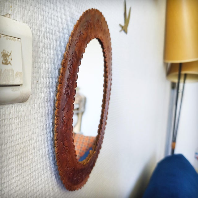 Vintage Embossed Leather Mirror, 1960s For Sale - Image 6 of 16