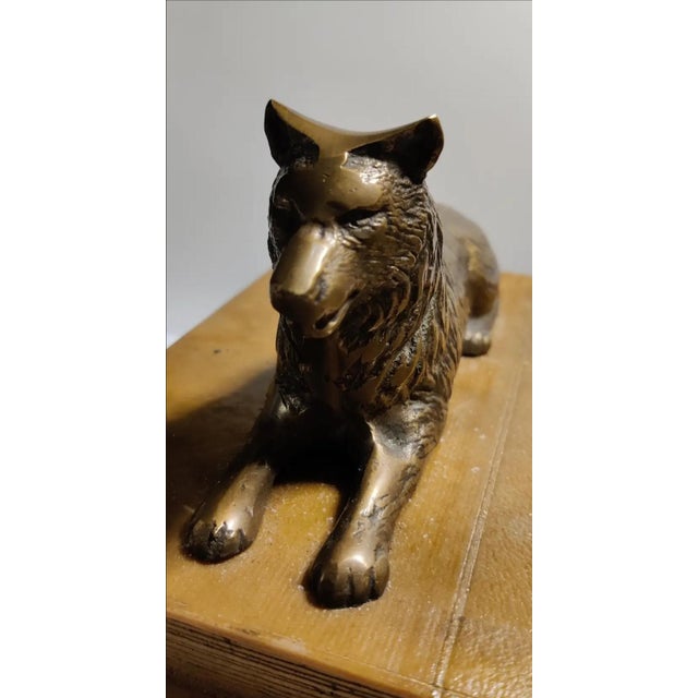 Art Deco Vintage Sculpture ~ Bronze Wolf Lying on Top of a Book For Sale - Image 3 of 12
