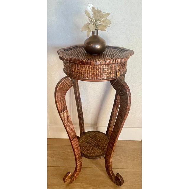 Antique Victorian Rattan Curved Leg Plant Stand With Shelf For Sale - Image 10 of 12
