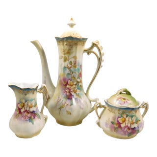 Late 18th Century Reinhold Schlegelmilch Rs Prussia Chocolate Pot With Matching Sugar and Creamer - 3pcs For Sale