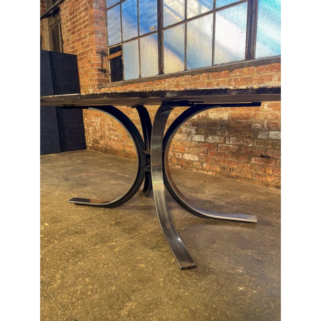 Brown Mid 20th Century Attributed to Florence Knoll Oval Emperador Marble Top Dining Table on Borsani Chrome Steel Base For Sale - Image 8 of 12
