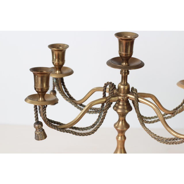 Mid-Century Modern 1970s Brass 5-Arm Candelabra With Rope and Tassel Detail For Sale - Image 3 of 14
