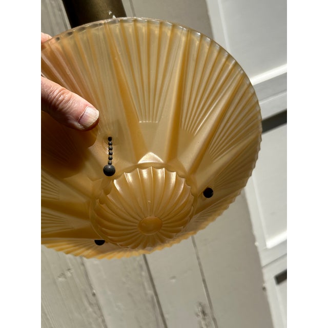 Metal Vintage Deco Shade With Vintage Chase Lighting Hanging Fixture For Sale - Image 7 of 8