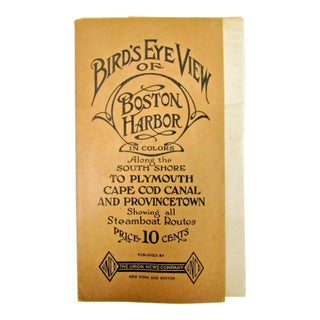 1920 Bird's Eye View of Boston Harbor Showing All Steamboat Routes by Union News For Sale