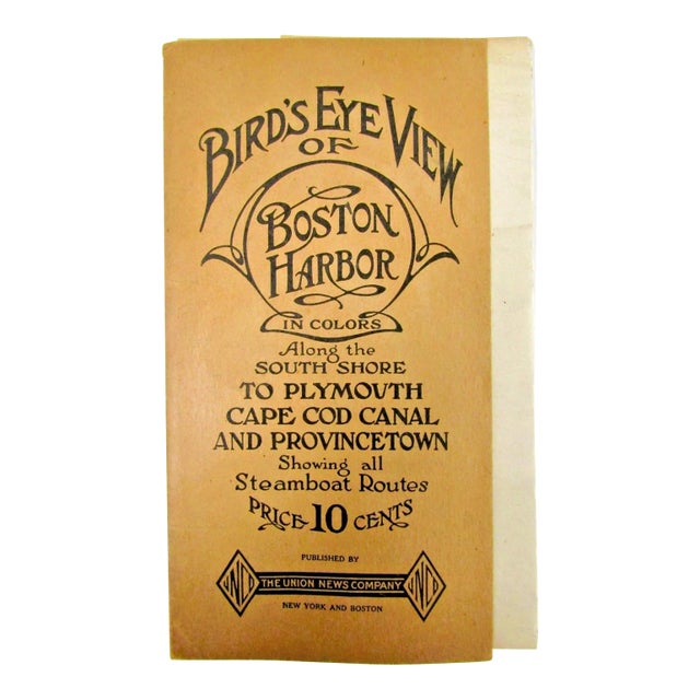 1920 Bird's Eye View of Boston Harbor Showing All Steamboat Routes by Union News For Sale