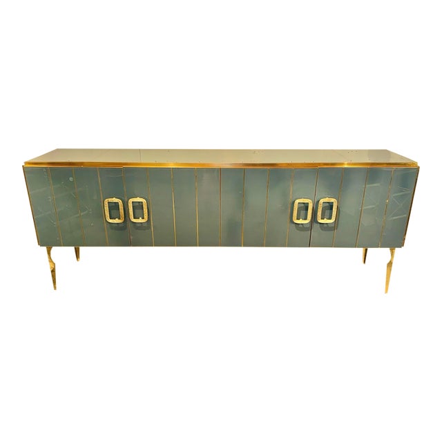 Italian Modernist Glass and Brass Sideboard For Sale