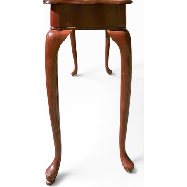 Late 20th Century Late 20th Century Queen Anne Style Carved Shell Inlaid Banded Mahogany Console Sofa Table With Pad Feet For Sale - Image 5 of 18