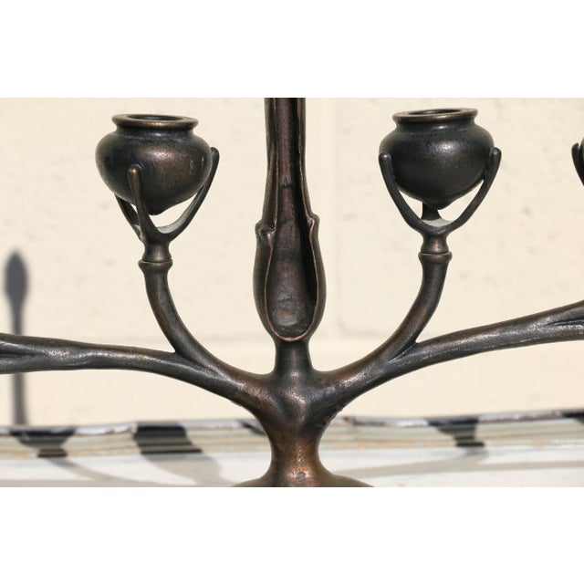 Tiffany Studios New York Art Nouveau Bronze Six-Light Candelabra, Circa 1910s For Sale - Image 14 of 18
