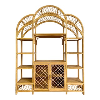Boho Chic Bamboo Rattan Etagere/Bookshelf For Sale