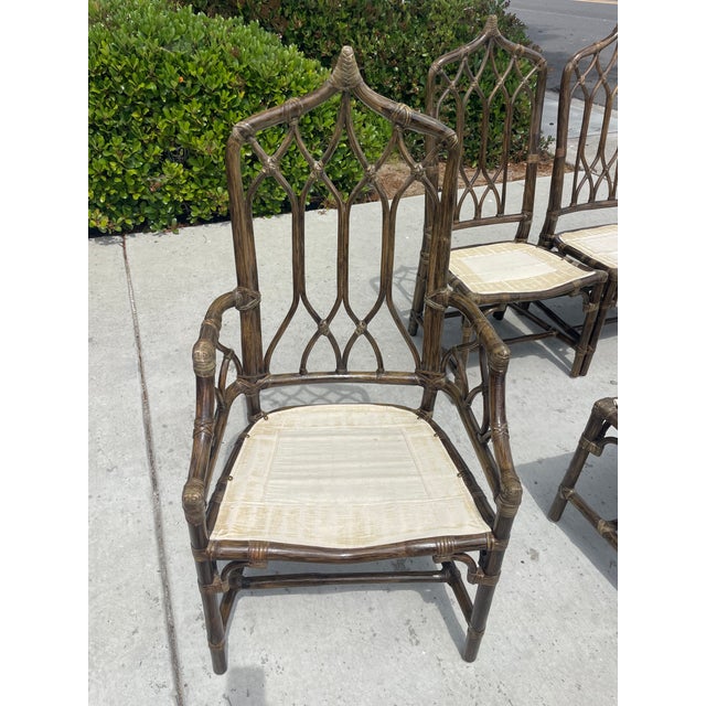 Authentic McGuire Vintage Rattan Cathedral Gothic Dining Chairs, a Set of 8 For Sale In San Diego - Image 6 of 11