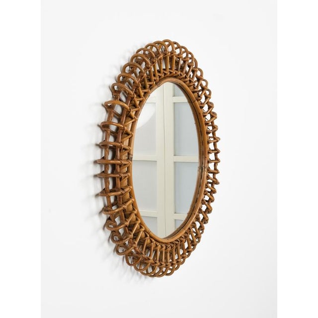 Vintage Round Wall Mirror in Bamboo and Rattan by Franco Albini, 1960s For Sale - Image 9 of 13