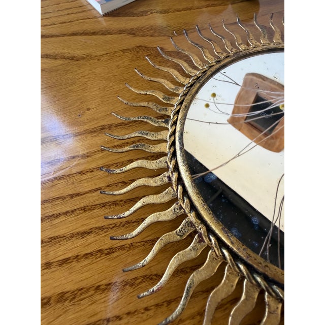 Patinated Gold Sunburst Mirror, 1970s For Sale - Image 10 of 18