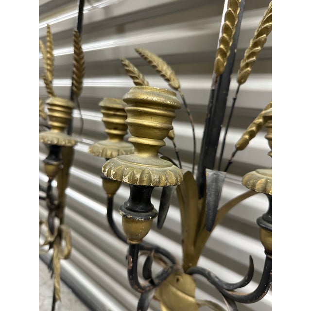 1940s Antique Italian Metal and Wood Sword Candle Wall Sconces a Pair For Sale - Image 5 of 7