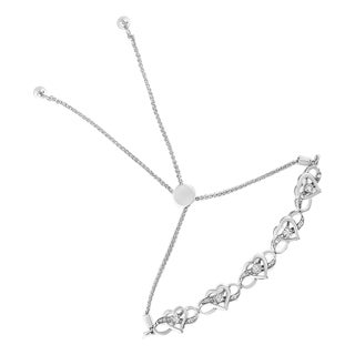 .925 Sterling Silver Diamond Accent Interlocking Infinity and Heart 4���-10��� Adjustable Bolo Tennis Bolo Bracelet (H-I Color, I2-I3 Clarity) For Sale