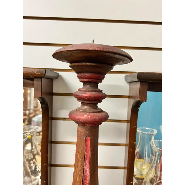 Vintage Carved Wood Altar Stick Candle Holder For Sale - Image 4 of 10