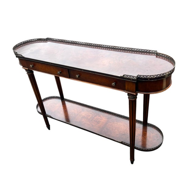 Wood Late 20th Century Oval Console Gallery Top Theo Alexander Style For Sale - Image 7 of 16