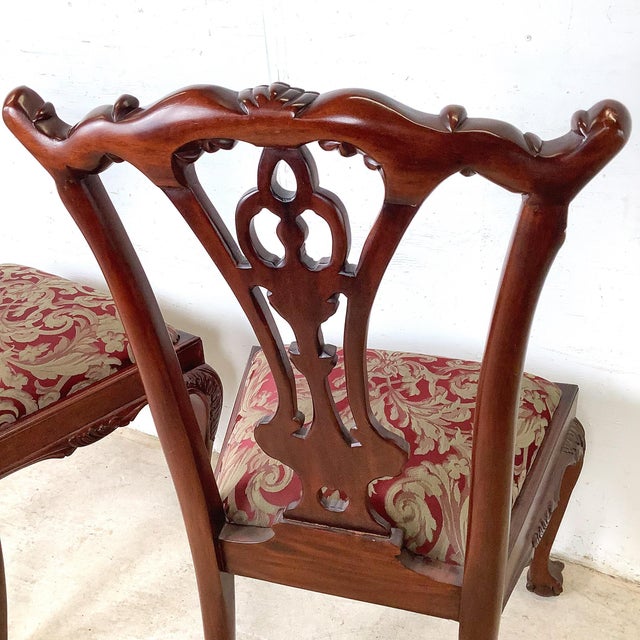 Burgundy Set of Six Chippendale Style Mahogany Dining Chairs, Carved Splat Backs, Ball-and-Claw Feet For Sale - Image 8 of 12