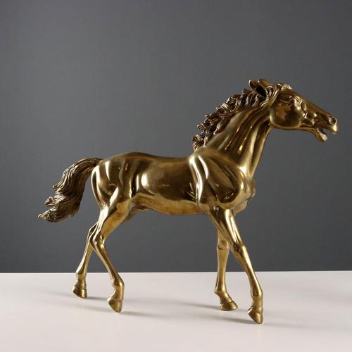 Metal Modern Sculpture of Trotting Horse in Gilded Bronze, 1970s For Sale - Image 7 of 9