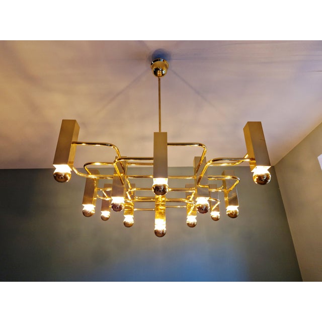Large Geometric Brass Chandelier by Gaetano Sciolari for Boulanger, 1970s For Sale - Image 6 of 18