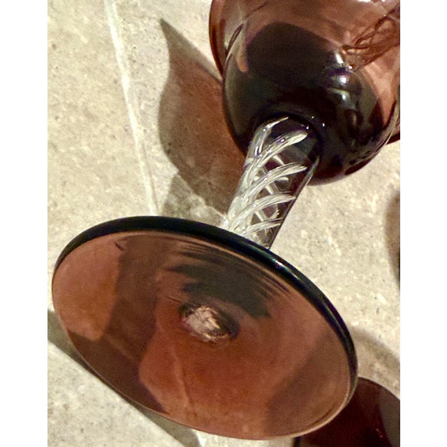 Rare Vintage Mid-Century Bill Blenko Designed Art Glass Air Twist Amethyst Port/Dessert Glasses- Set of 10 For Sale - Image 9 of 12