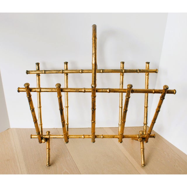 Made in Spain Antique Chinoiserie gilded Bamboo motif magazine rack. Includes original hang tag "Made in Spain".