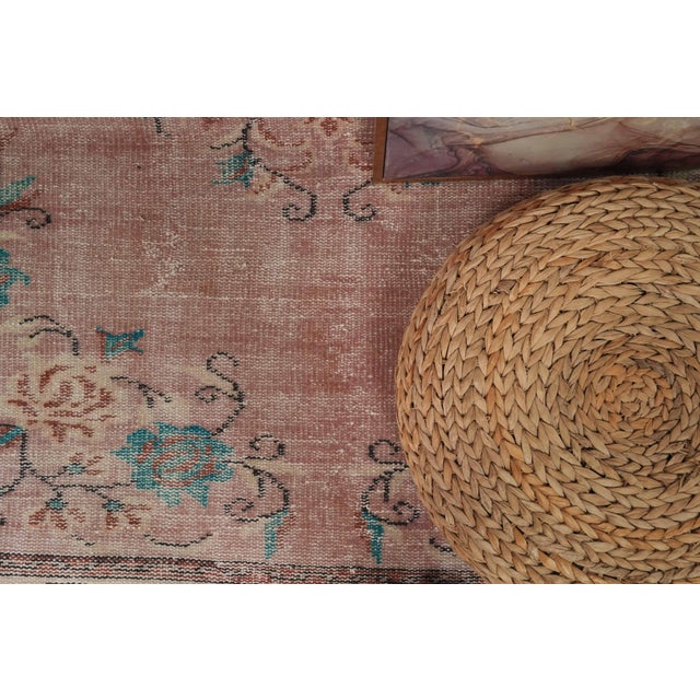 1970s Vintage Turkish Handmade Wool Cotton Pink Area Rug For Sale - Image 12 of 12