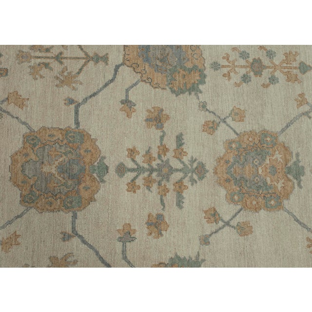 Turkish Oushak Rug Ivory and Sky Blue Handwoven Wool Rug 9'10" X 13'11" For Sale - Image 4 of 9