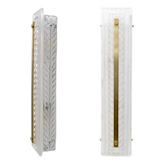 Art Deco Brass and Textured Murano Glass Sconces, 2000s, Set of 2 For Sale