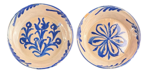 Blue and White Glazed Fajalauza Bowls with Traditional Flowers, Set of 2
