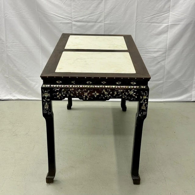 Wood Syrian Console / Alter Table Rosewood and Mother of Pearl Inlay With Marble Top For Sale - Image 7 of 13