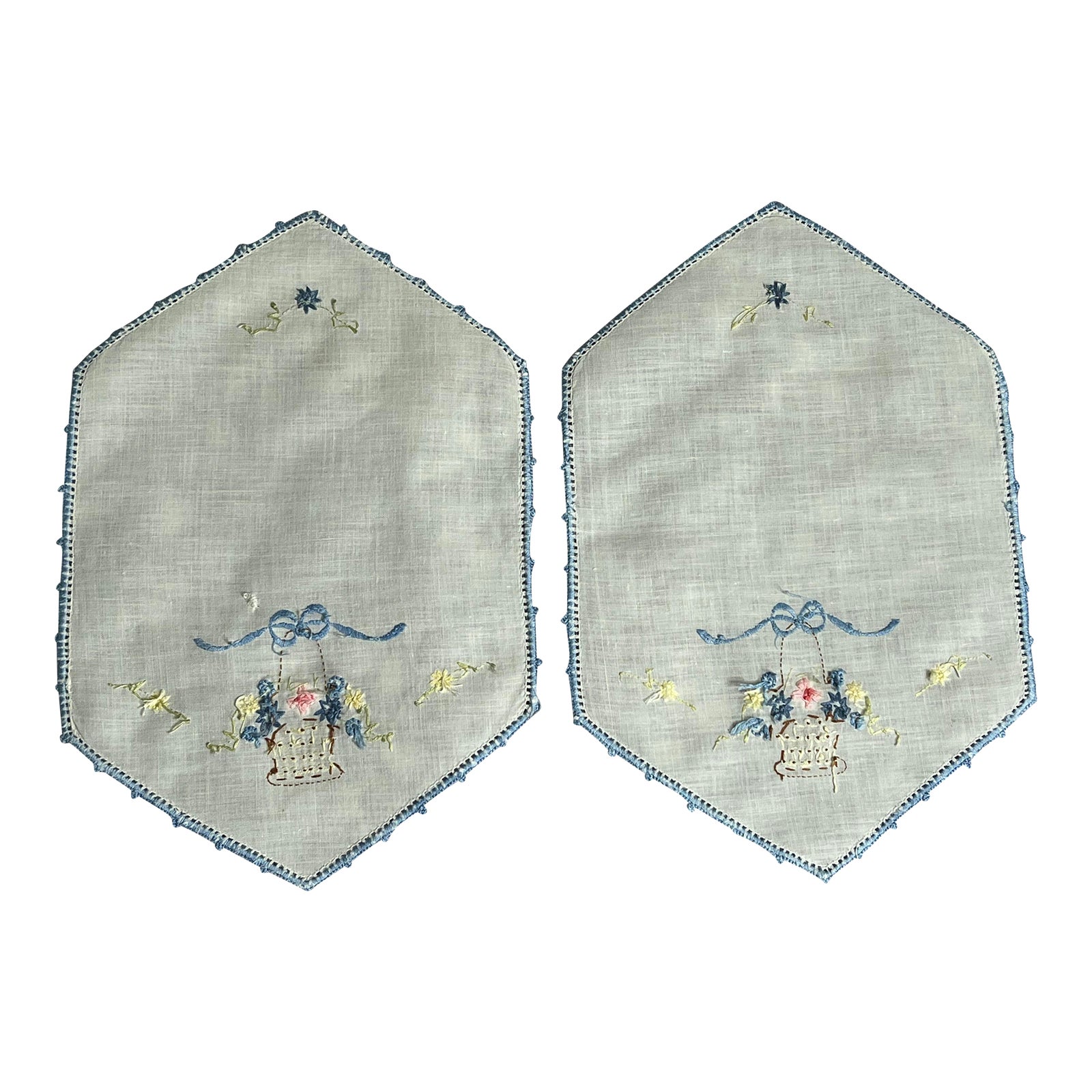Vintage Pair of Little Hand Embroidered Linen Table Mat Dresser Scarves Chairish