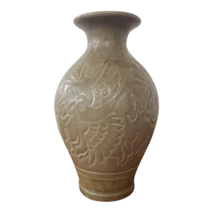Mid 20th Century Chinese Yaozhou Ware Carved Phoenix Tail Baluster Vase