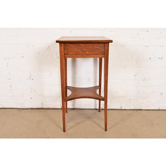 Limbert Style Antique Mission Oak Arts & Crafts Nightstand or Occasional Side Table, Circa 1900 For Sale - Image 10 of 11