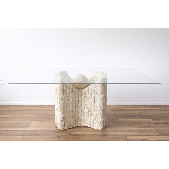 Beautiful vintage plaster dining table with easily removable tempered glass top made in the style of tessellated stone....