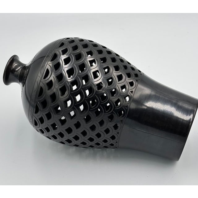 Vintage Warren Yip Hand Molded Studio Art Black Clay Pottery Openwork Bud Vase For Sale - Image 4 of 13