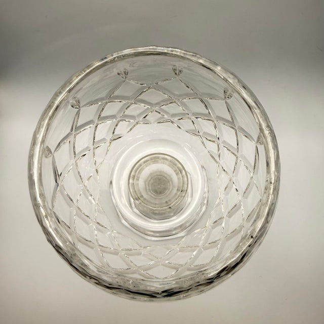 Vintage Polish 24% Lead Crystal Candle Holder Goblet Hand Cut Diamond Pattern 9" For Sale - Image 9 of 11
