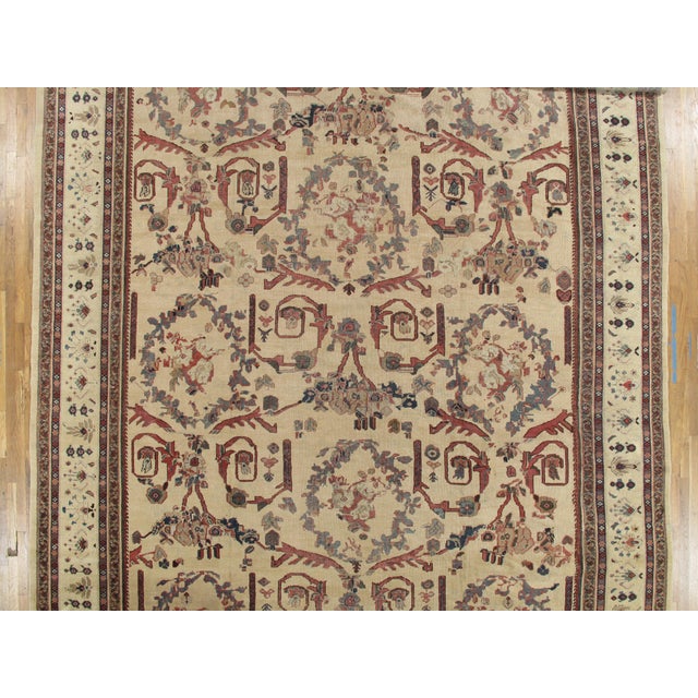 Antique Persian Sultanabad Carpet Handmade Oriental Rug, Ivory, Gold, Green Blue For Sale - Image 11 of 18
