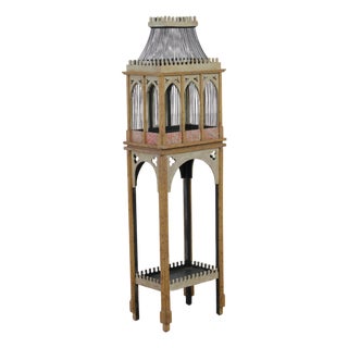 Neo-Gothic Painted Wood & Wire Birdcage on Stand For Sale