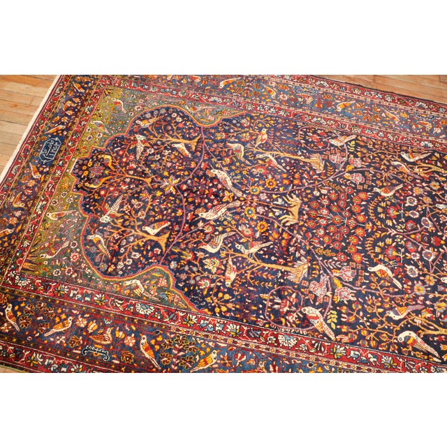 Brick Red Early 20th Century Botanical Persian Pictorial Rug For Sale - Image 8 of 18