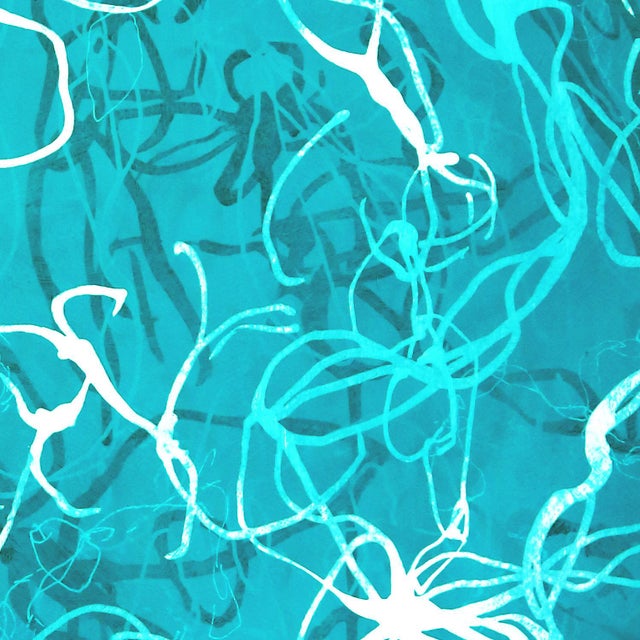 Contemporary "Aqua Chiffon No. 2 - Compressed Veil" - Teal Abstract Acrylic Painting on Paper by Sara Richardson For Sale - Image 3 of 6