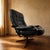 Scandinavian Black Leather Swivel Lounge Chair with Bentwood Frame, 1970s For Sale - Image 4 of 10