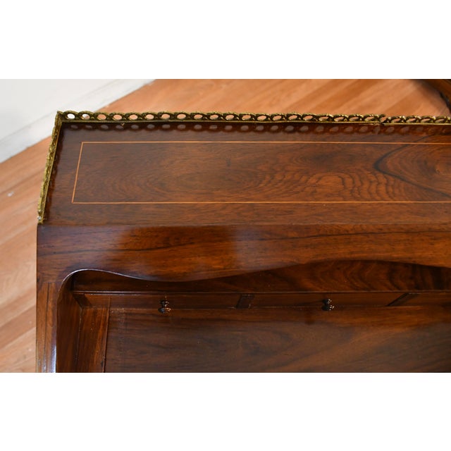 1880s Antique French Louis XV Walnut & Satinwood Inlay Secretary Ladies Desk For Sale - Image 16 of 18