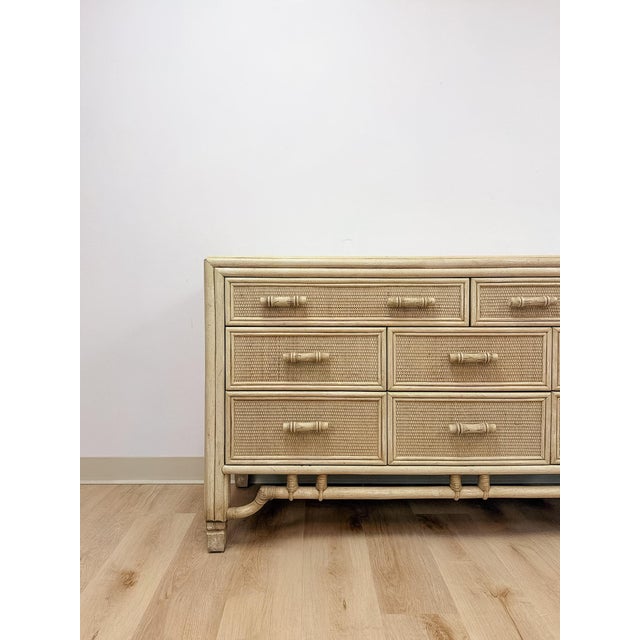 Mid 20th Century Coastal Ficks Reed Style Faux Bamboo Woven Nine Drawer Dresser, Wicker For Sale In Tampa - Image 6 of 13