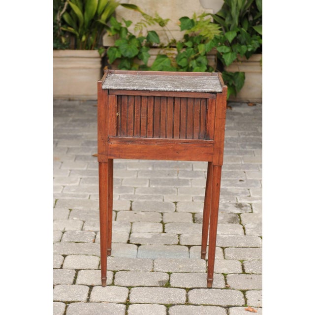 French French 1860s Walnut Side Table with Tambour Door, Marble Top and Tapered Legs For Sale - Image 3 of 10