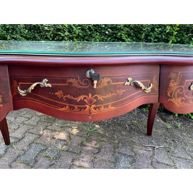 Wood 1960 French Maker Louis XVI Brown Mahogany Bronze Desk-1 Pc For Sale - Image 7 of 13