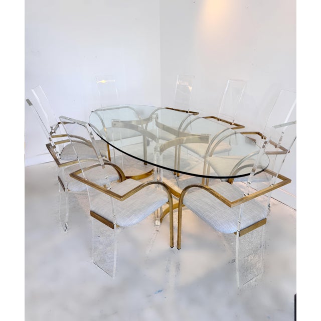 Vintage Dining Suite in Acrylic and Brass by Charles Hollis Jones for Belgo Chrome, 1979, Set of 9 For Sale - Image 10 of 11