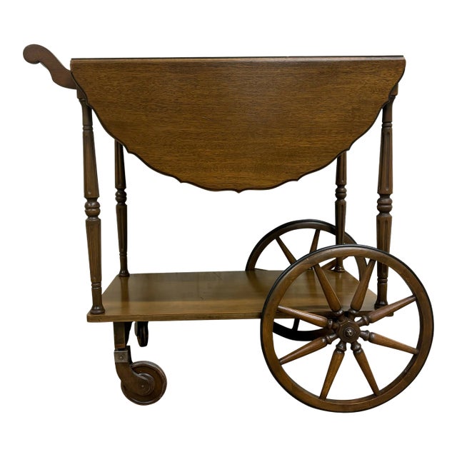 Vintage Solid Maple Drop Leaf Tea Cart Bar Cart | Chairish