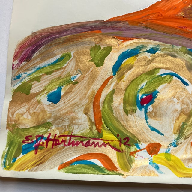 Original approx 11 x 16.5 painting on colored paper (small fold at upper left corner ) signed bottom left Unframed