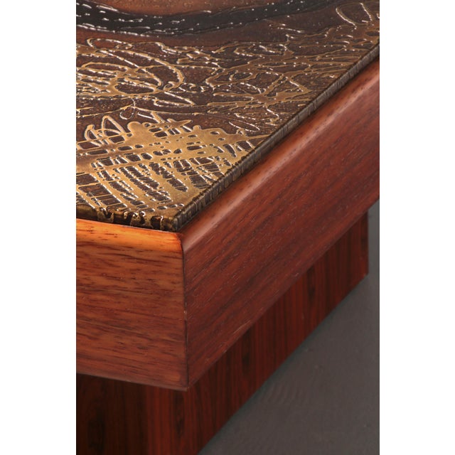 Wood Brutalist Coffee Table with Copper Top and Wooden Base, 1970 For Sale - Image 7 of 12
