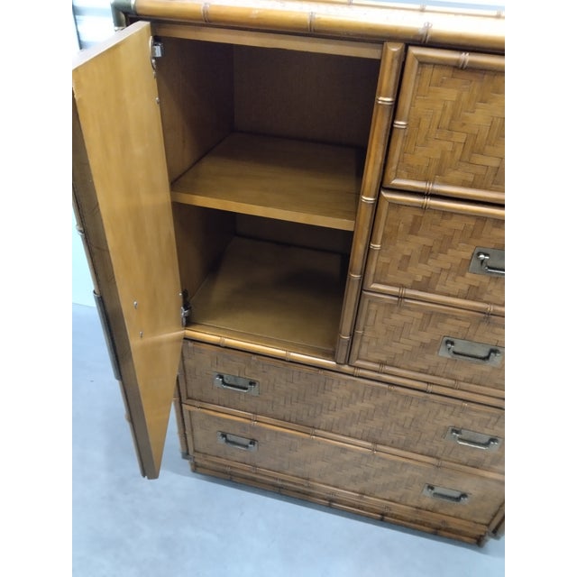 Wood Vintage Dixie Rattan & Wicker Armoire With Brass Handles For Sale - Image 7 of 10